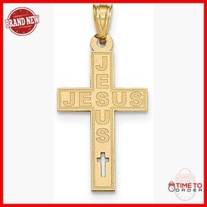 14k Gold Jesus Name Cross Pendant 39mm Religious Devotion Necklace Charm